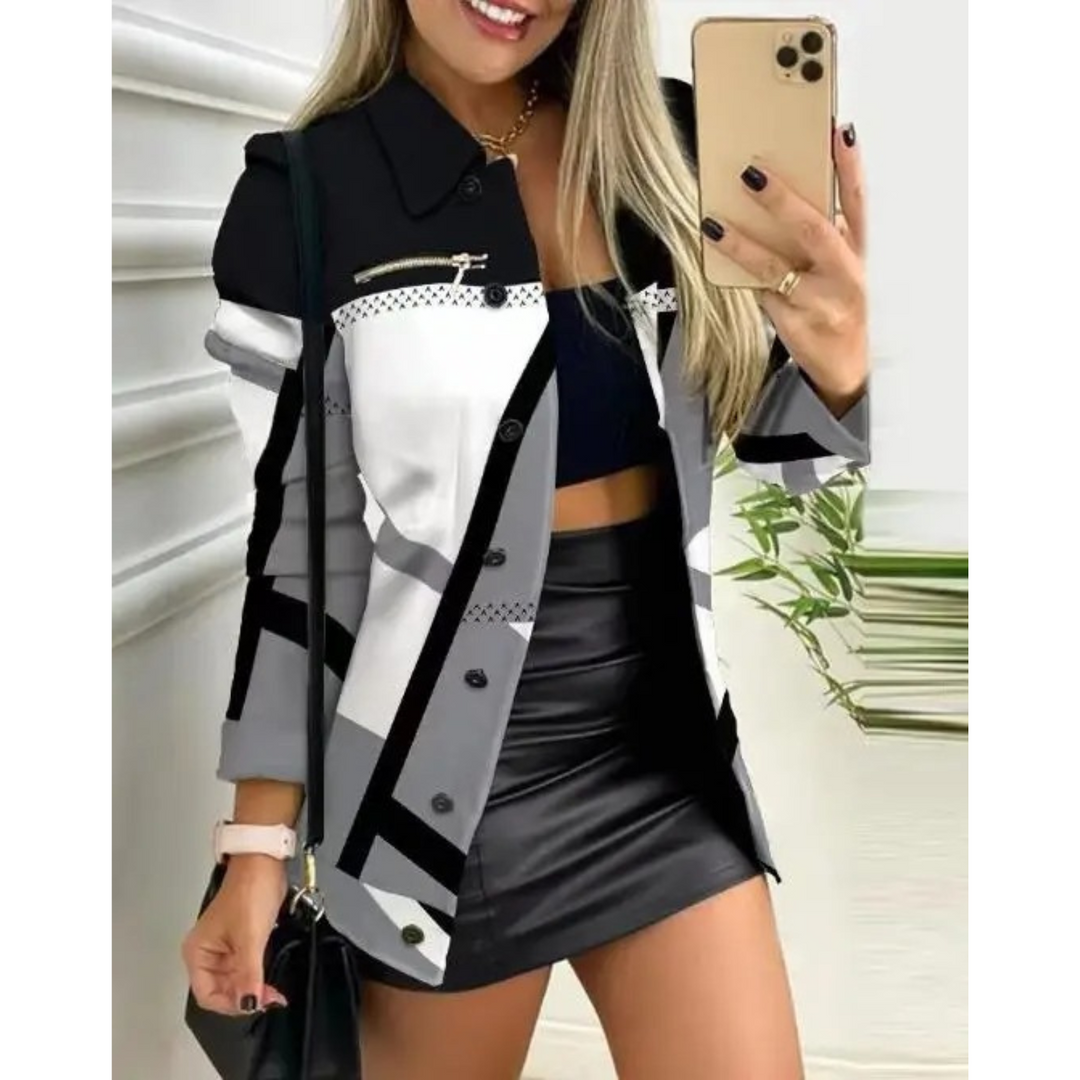 Drune | Schlank, Gedruckt mit Revers Knopf Lange Sommerjacke