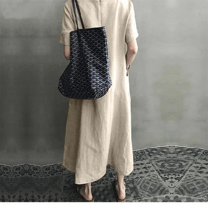Drune | Schlank Bequem Leinenkleid mit V-Ausschnitt