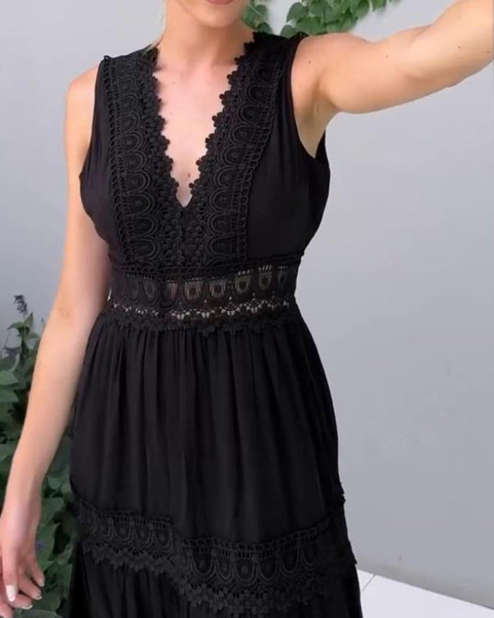 Drune | Ärmelloses Spitzen-Midi-Kleid für Damen