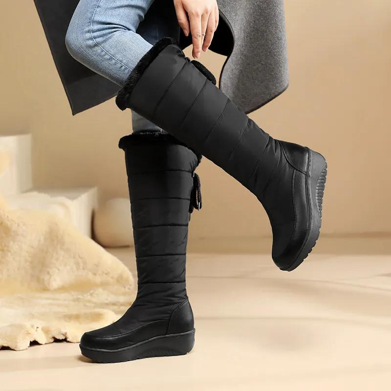 Drune | Damen knielange Winterstiefel mit warmem Fellfutter