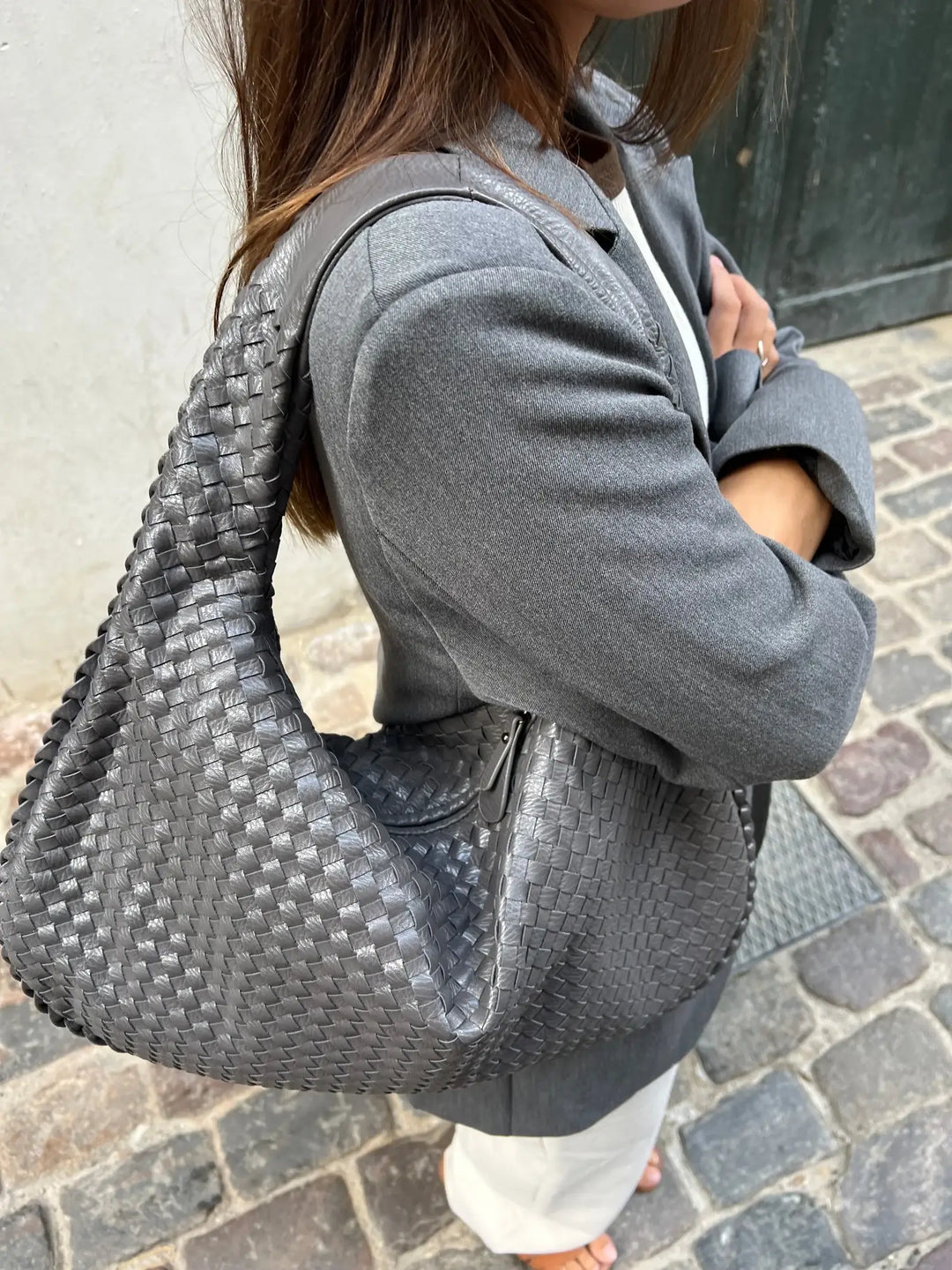 Drune | Vintage Umhängetasche Damen Geflochtene Handtasche mit Reißverschluss Im Sale