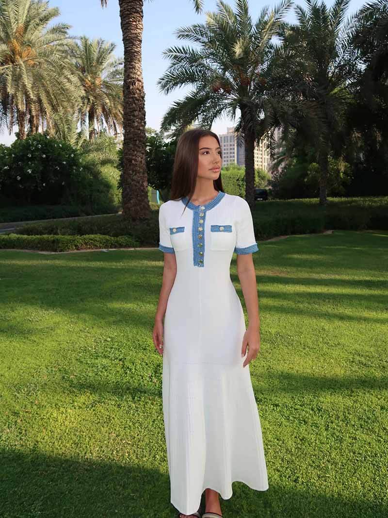 Drune | Maxi-Kleid - Dekorative Strick mit Fransen-Denim-Einsatz