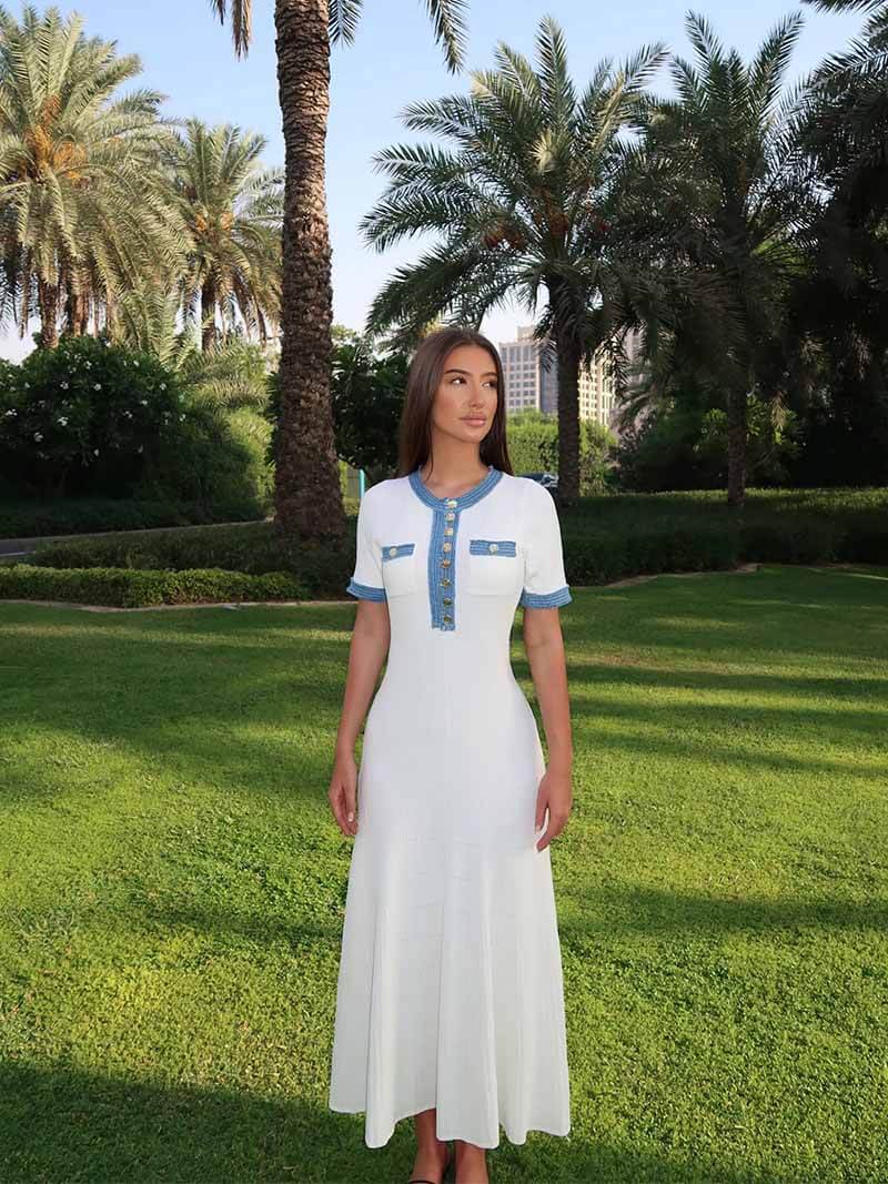 Drune | Maxi-Kleid - Dekorative Strick mit Fransen-Denim-Einsatz