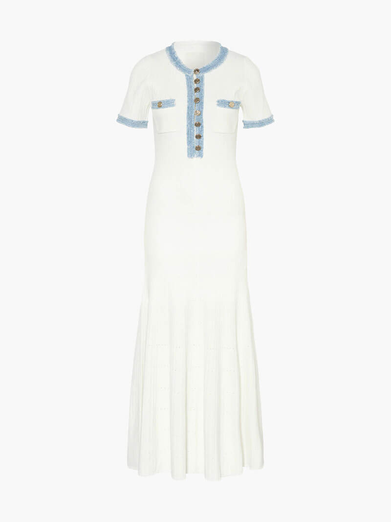 Drune | Maxi-Kleid - Dekorative Strick mit Fransen-Denim-Einsatz