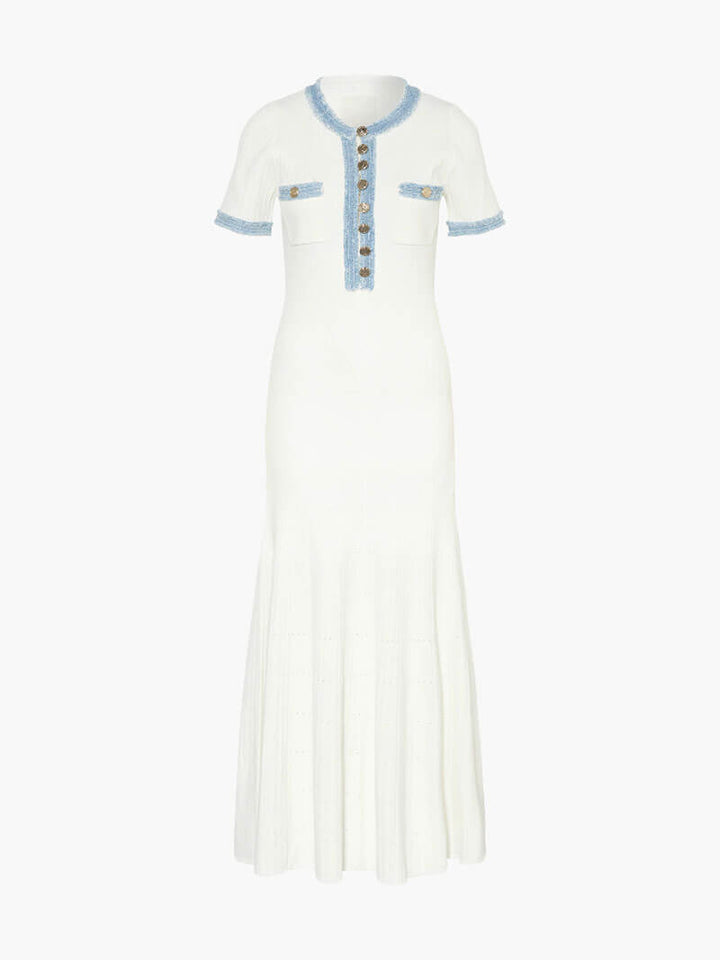 Drune | Maxi-Kleid - Dekorative Strick mit Fransen-Denim-Einsatz