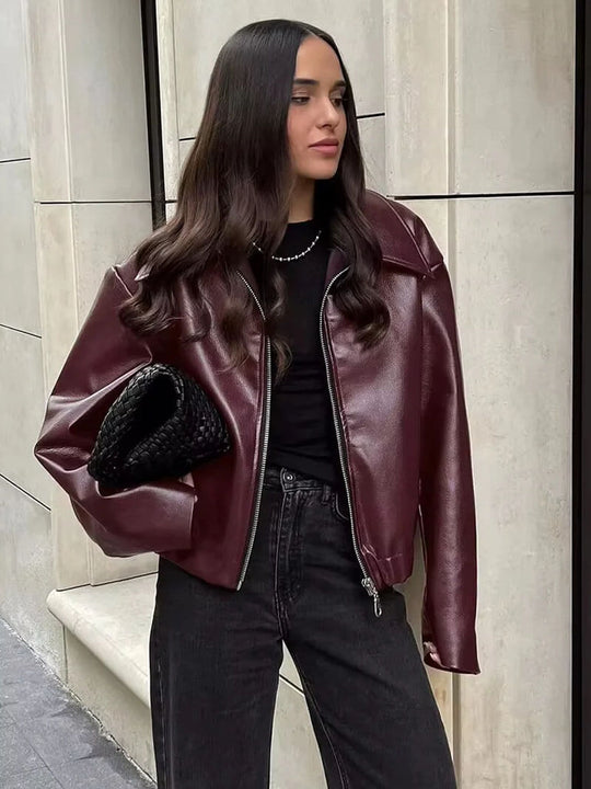 Drune | Cropped Zip up Jacke Übergröße Kragen Street Style
