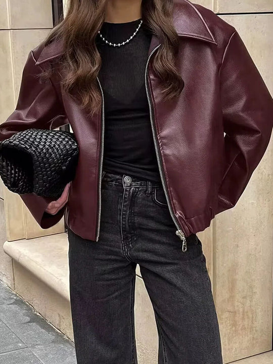 Drune | Cropped Zip up Jacke Übergröße Kragen Street Style