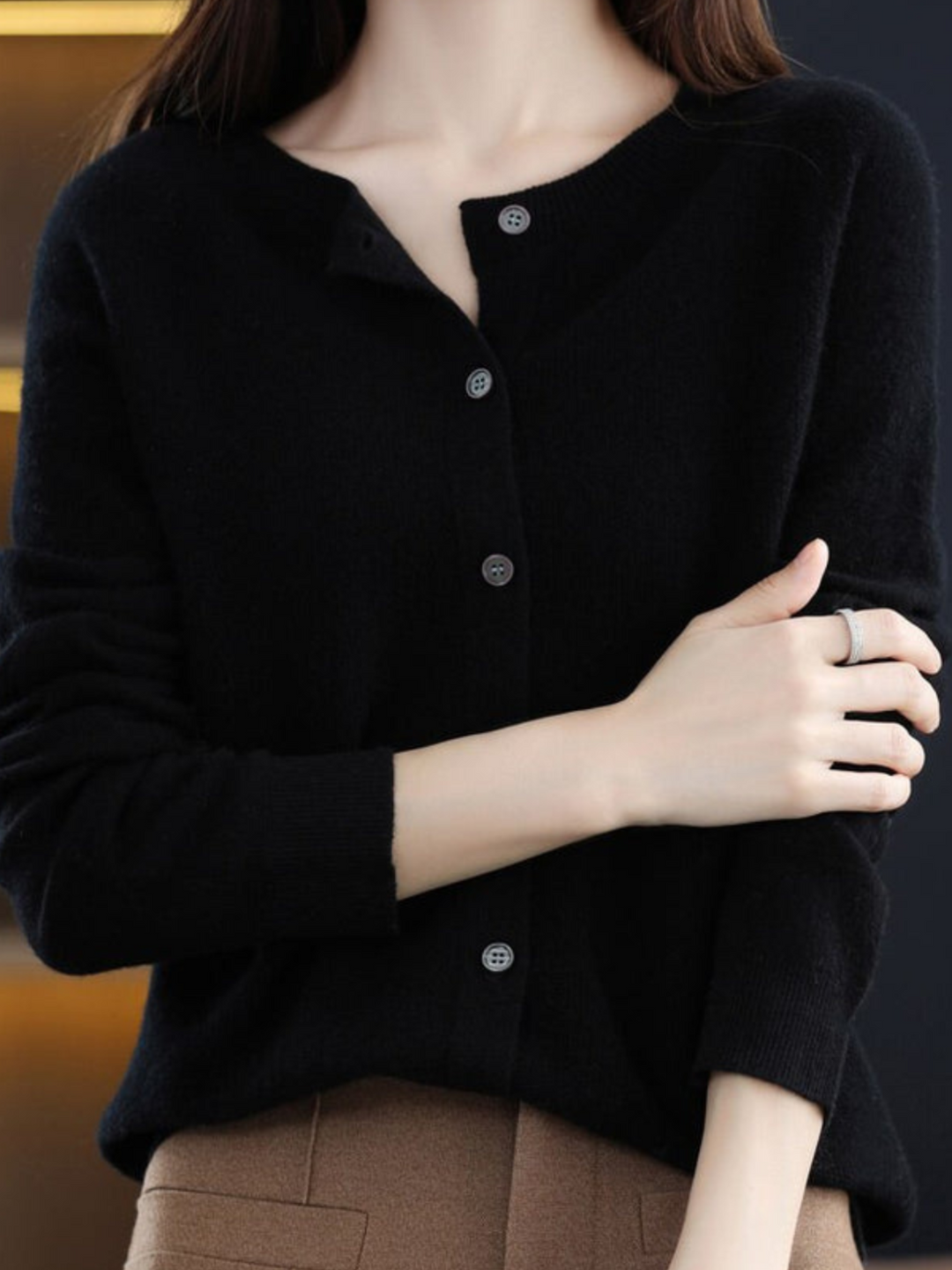 Drune | Weicher Strickcardigan für Frauen - Klassischer Rundhalsausschnitt