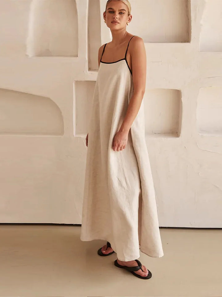 Drune | Elegante Leinen Baumwollkleid mit Rückenschlitz