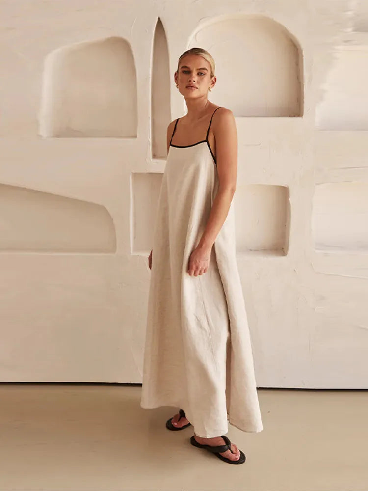 Drune | Elegante Leinen Baumwollkleid mit Rückenschlitz