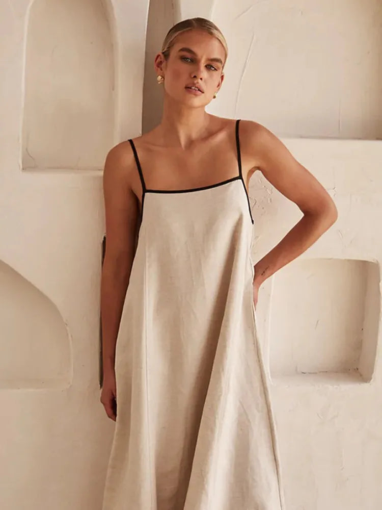 Drune | Elegante Leinen Baumwollkleid mit Rückenschlitz