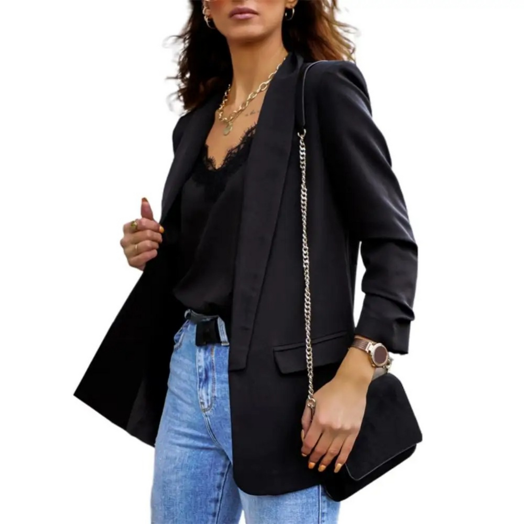 Drune | Einfarbige Jacke, Moderner Damen Blazer mit Revers und Langen Ärmeln