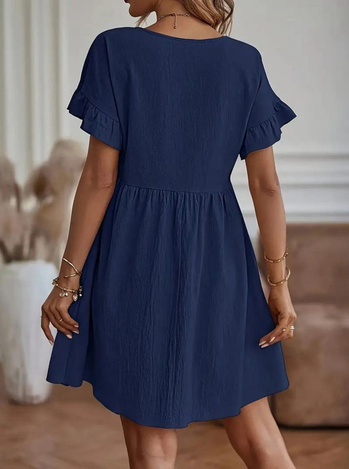 Drune | Loose Fit Kurze Ärmel Rüschenkleid Kurzes Kleid