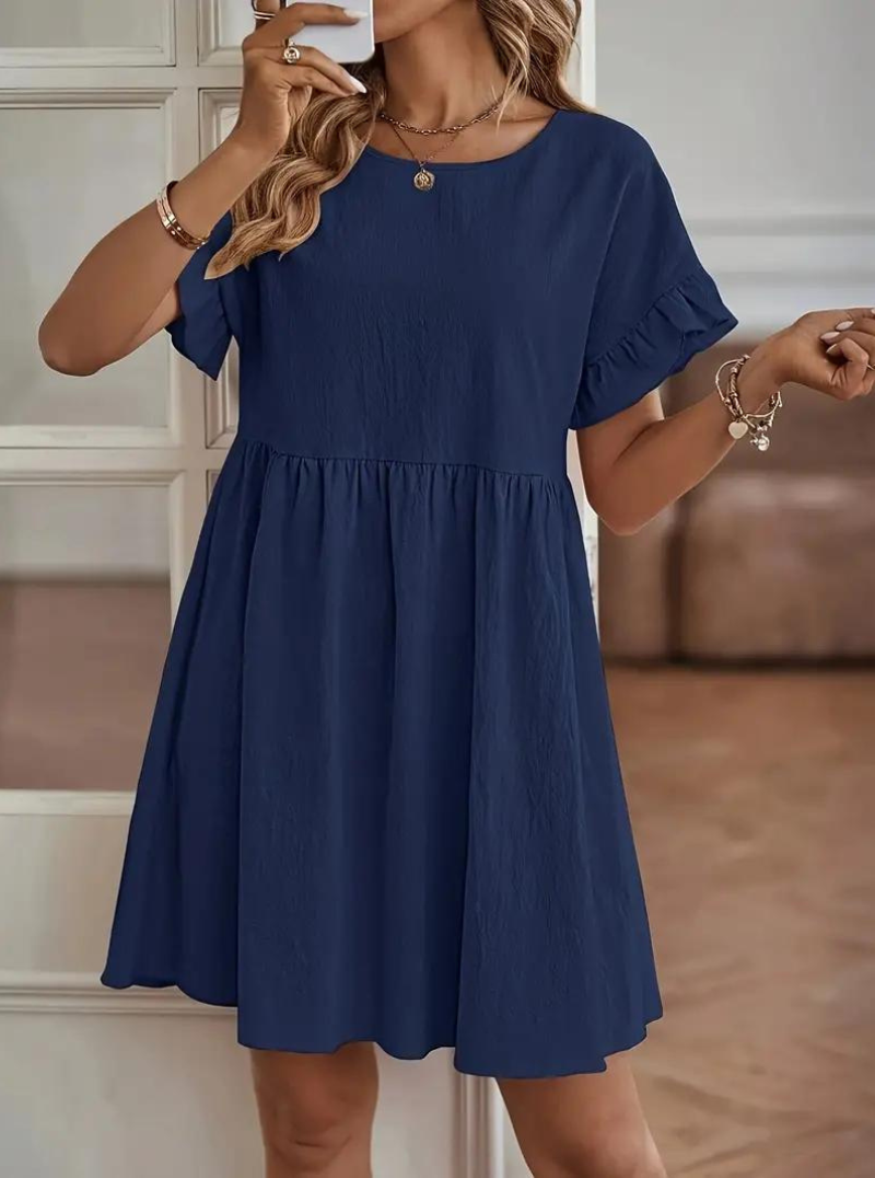Drune | Loose Fit Kurze Ärmel Rüschenkleid Kurzes Kleid