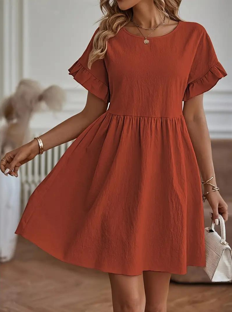 Drune | Loose Fit Kurze Ärmel Rüschenkleid Kurzes Kleid