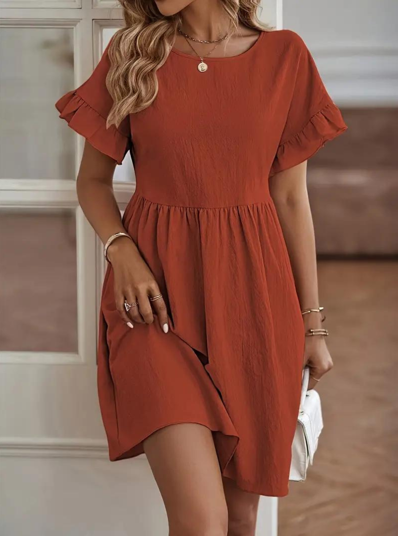 Drune | Loose Fit Kurze Ärmel Rüschenkleid Kurzes Kleid