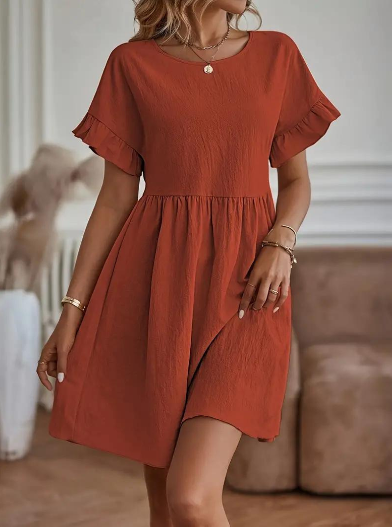 Drune | Loose Fit Kurze Ärmel Rüschenkleid Kurzes Kleid