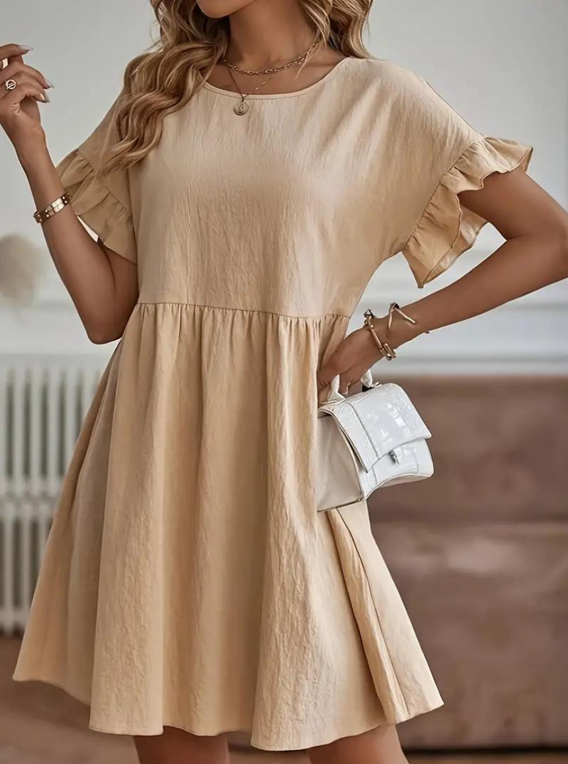 Drune | Loose Fit Kurze Ärmel Rüschenkleid Kurzes Kleid