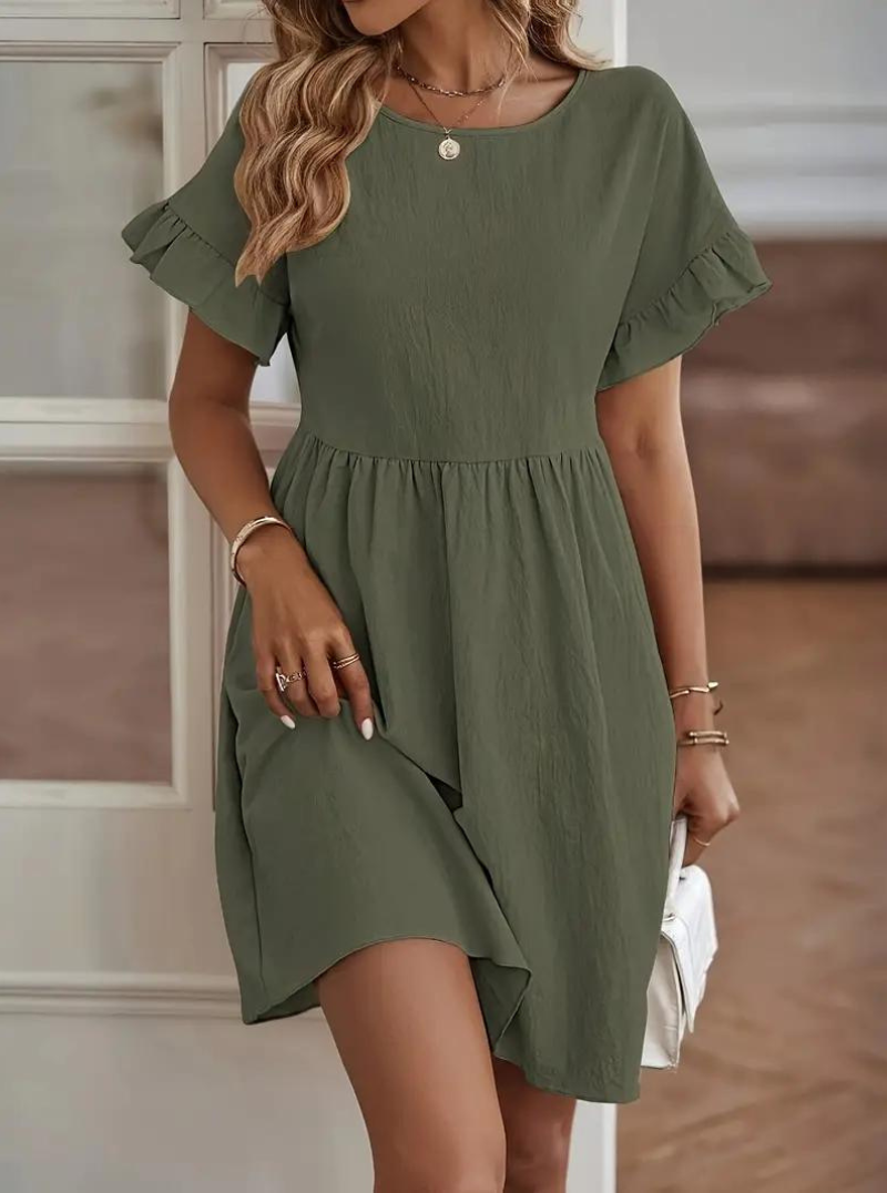 Drune | Loose Fit Kurze Ärmel Rüschenkleid Kurzes Kleid