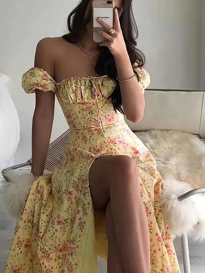 Drune | Blumendruck Puffärmel Sommerkleid Maxikleid