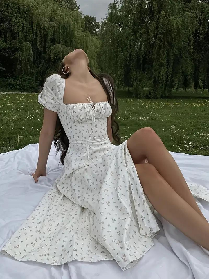 Drune | Blumendruck Puffärmel Sommerkleid Maxikleid