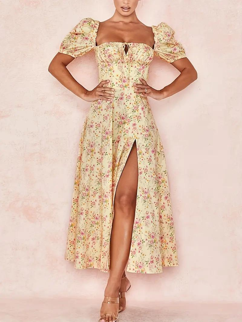 Drune | Blumendruck Puffärmel Sommerkleid Maxikleid