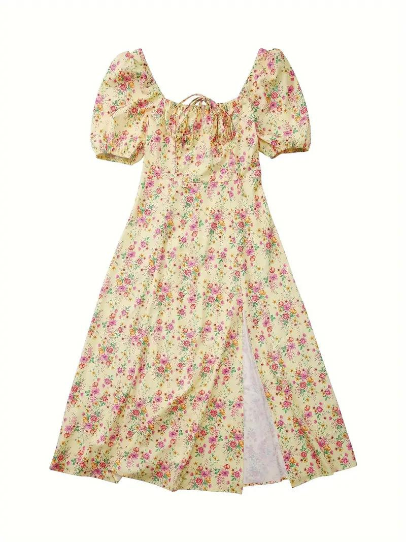 Drune | Blumendruck Puffärmel Sommerkleid Maxikleid