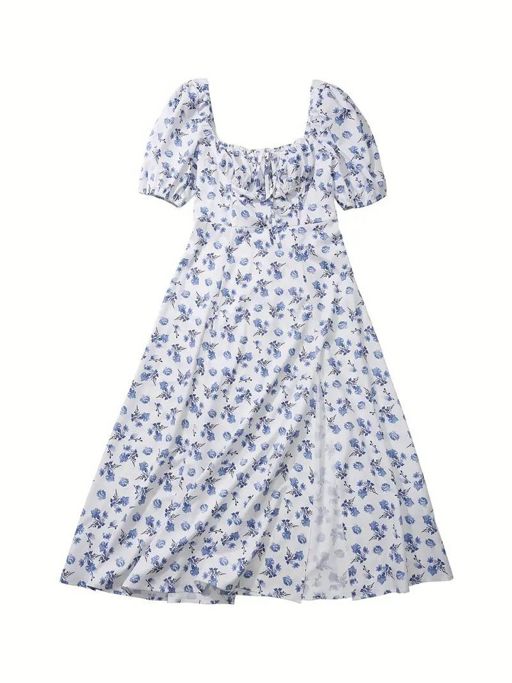 Drune | Blumendruck Puffärmel Sommerkleid Maxikleid