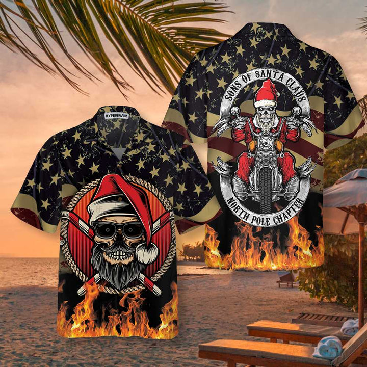 Drune | Sons Of Santa Claus Nordpol Kapitel Weihnachts Hawaiian Shirt, Motorradliebhaber Geschenk zu Weihnachten