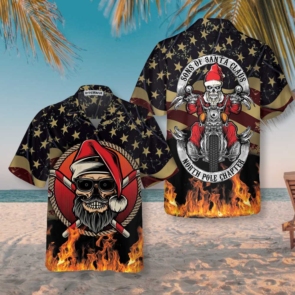 Drune | Sons Of Santa Claus Nordpol Kapitel Weihnachts Hawaiian Shirt, Motorradliebhaber Geschenk zu Weihnachten