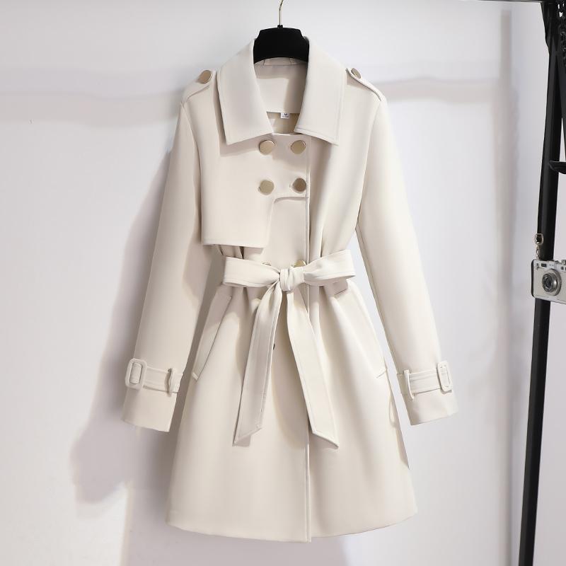 Drune | Damen Eleganter Weißer Trenchcoat mit Gürtel und Doppelt Knopfverschluss