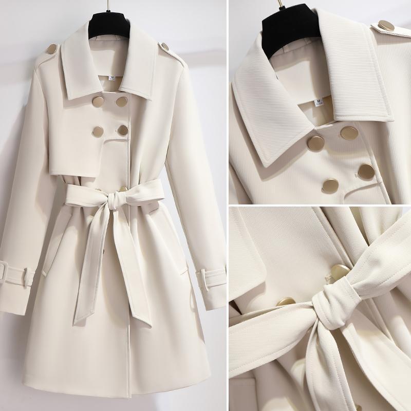 Drune | Damen Eleganter Weißer Trenchcoat mit Gürtel und Doppelt Knopfverschluss