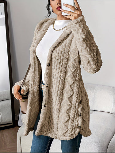 Drune | Damen Teddyjacke mit Kapuze und Knopfverschluss