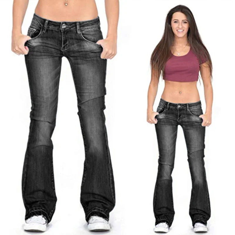 Drune | Damen Low Rise Flared Jeans: Lässige Vintage Skinny Flared Jeans