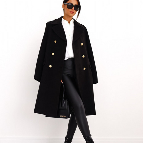 Drune | Damen Lange Jacke mit Doppelter Knopfleiste und Klassischem Kragen