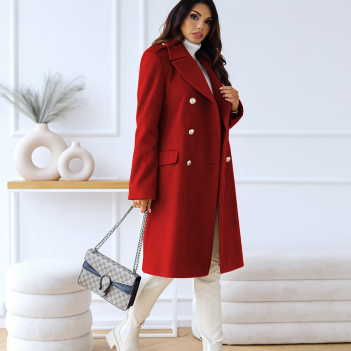 Drune | Damen Lange Jacke mit Doppelter Knopfleiste und Klassischem Kragen