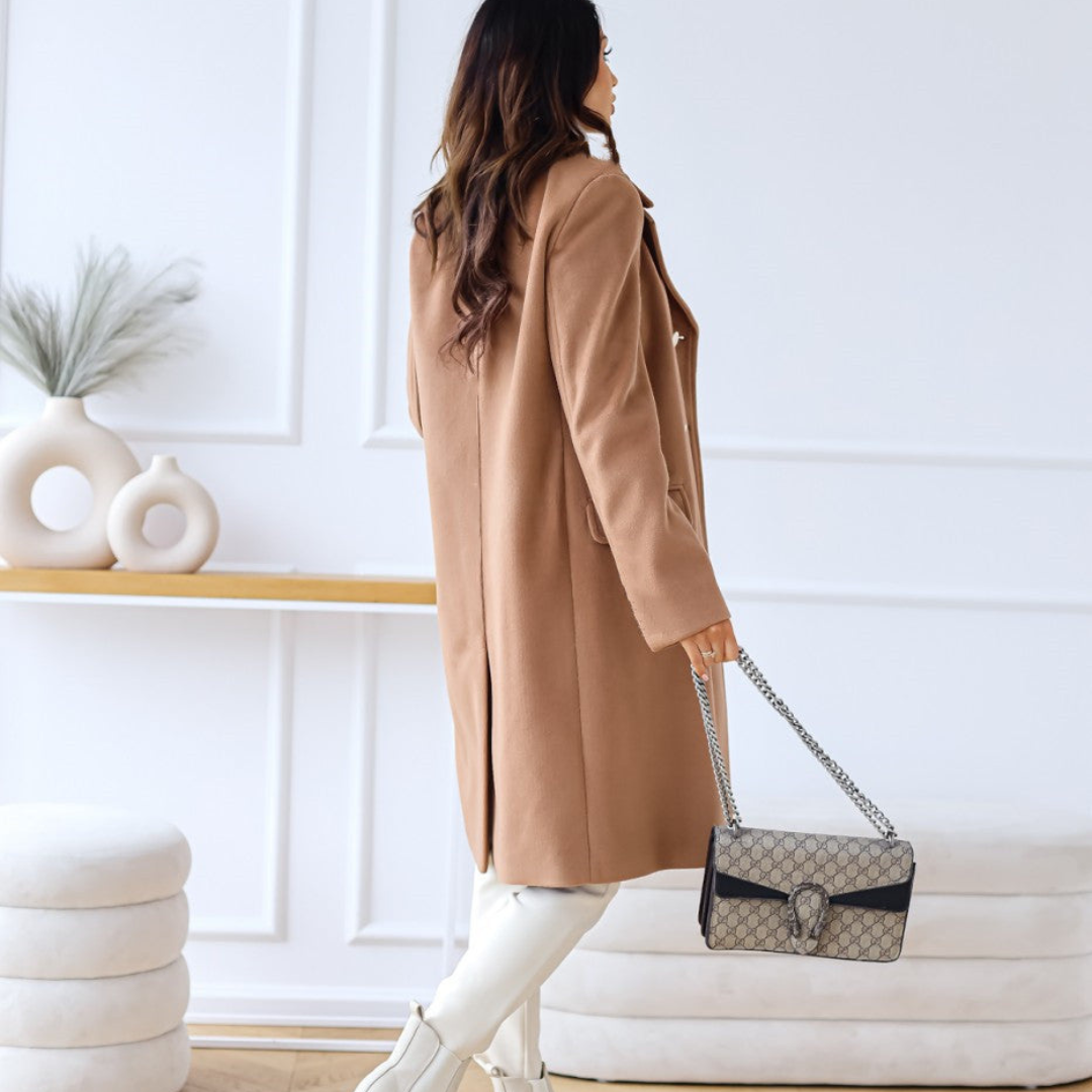 Drune | Damen Lange Jacke mit Doppelter Knopfleiste und Klassischem Kragen