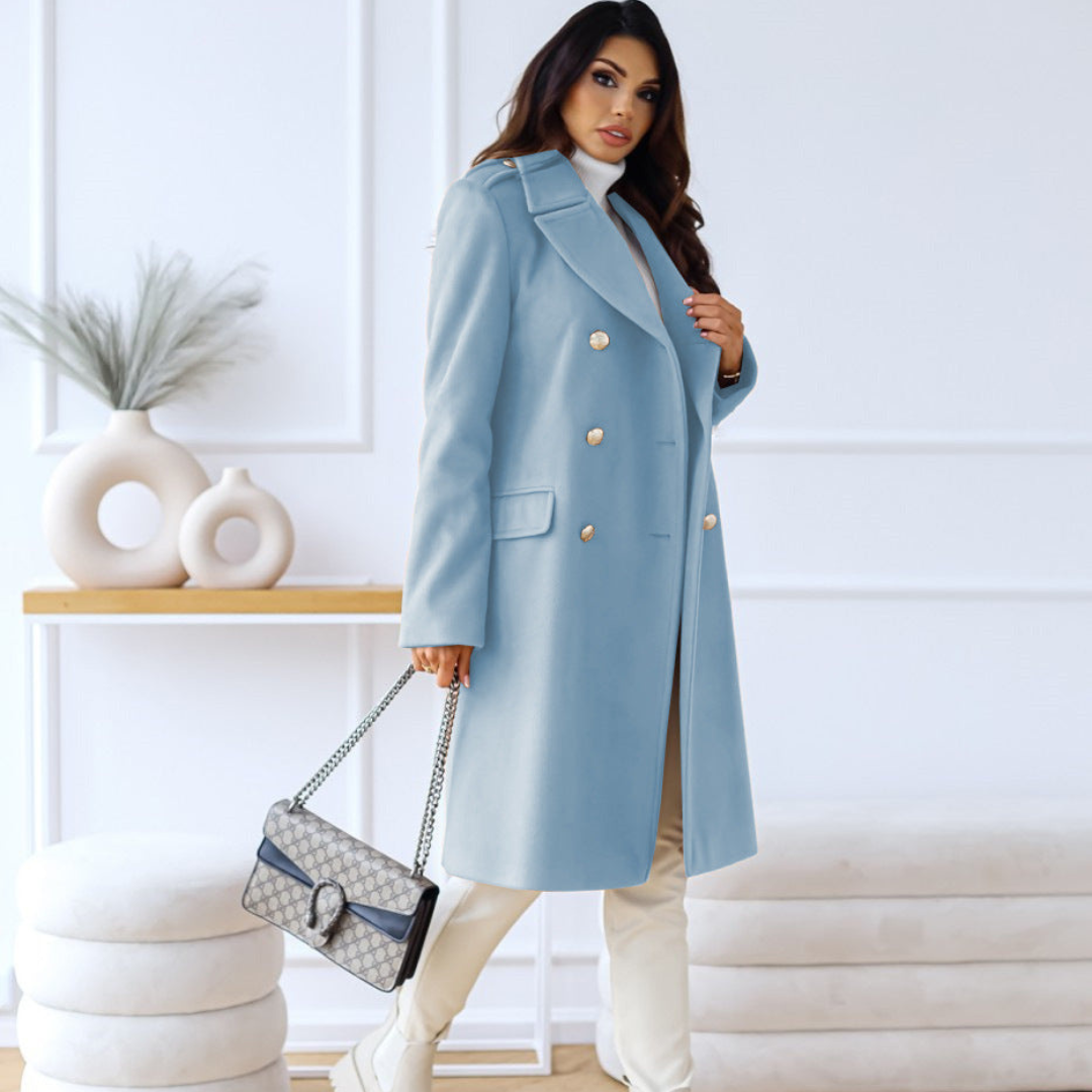 Drune | Damen Lange Jacke mit Doppelter Knopfleiste und Klassischem Kragen