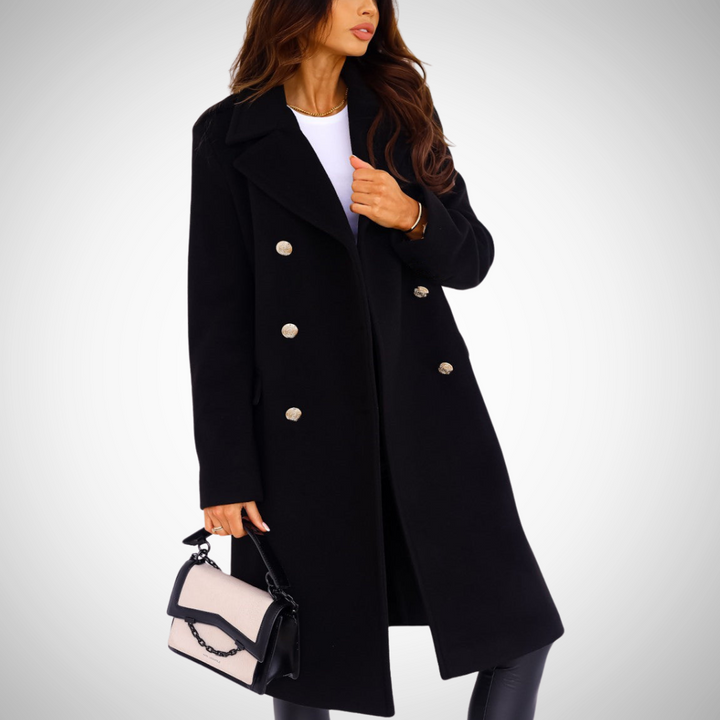 Drune | Damen Lange Jacke mit Doppelter Knopfleiste und Klassischem Kragen