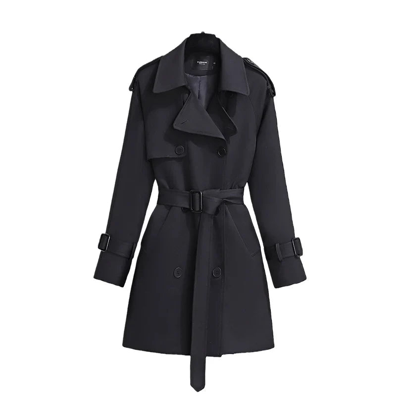 Drune | Damen Lange Trenchcoat mit Gürtel und Doppelknöpfen