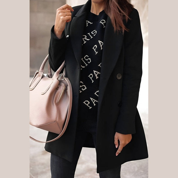Drune | Damen Stilvolle Lange Winterjacke mit Knopfverschluss und Reverskragen