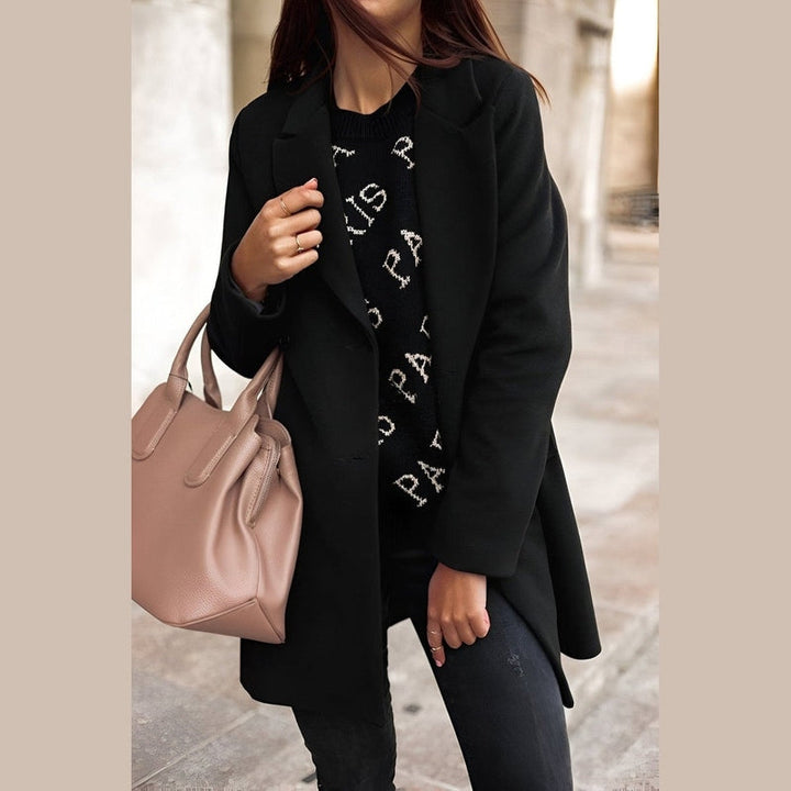 Drune | Damen Stilvolle Lange Winterjacke mit Knopfverschluss und Reverskragen