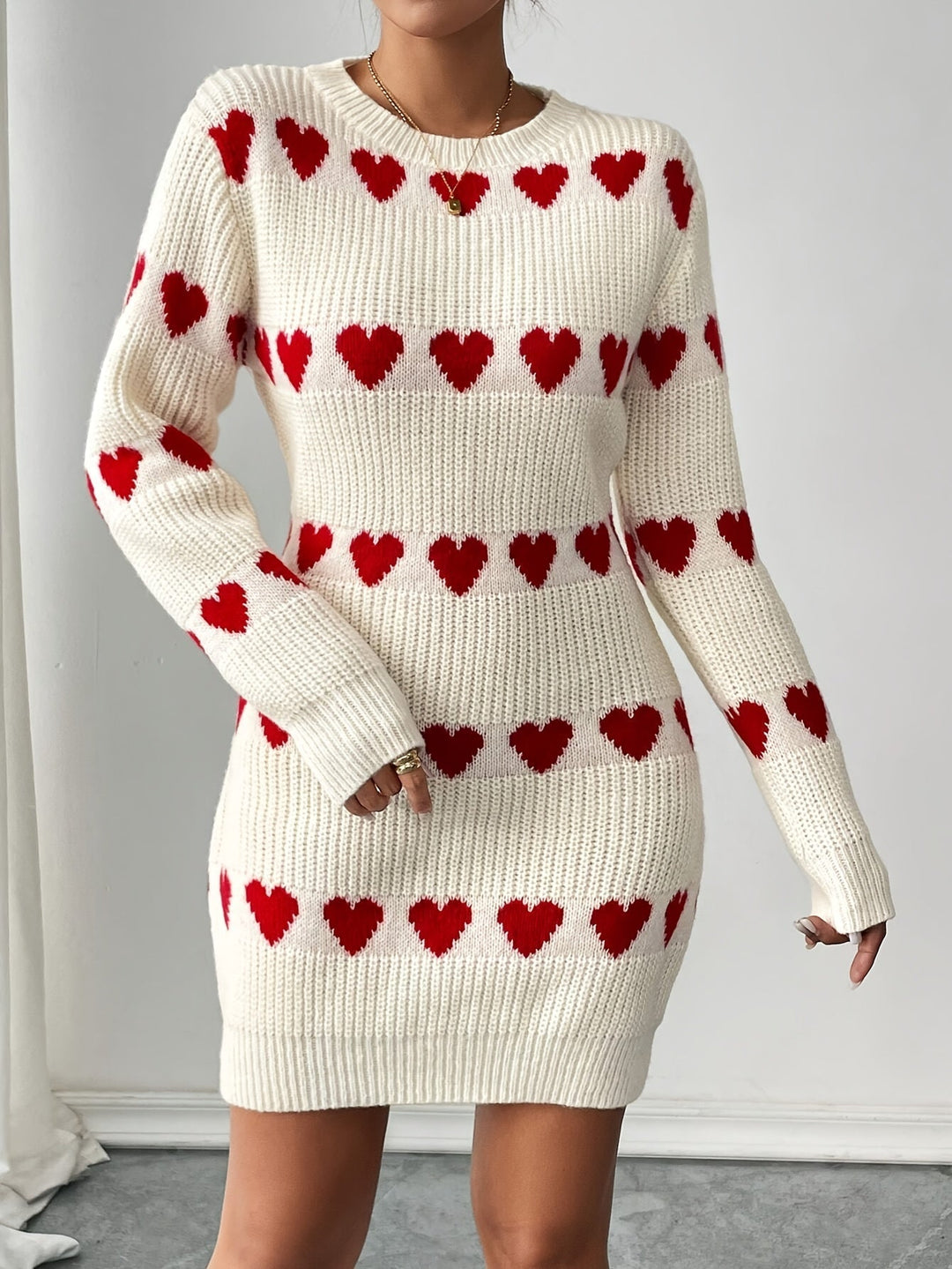 Drune | Strickkleid Damen mit Herzmuster
