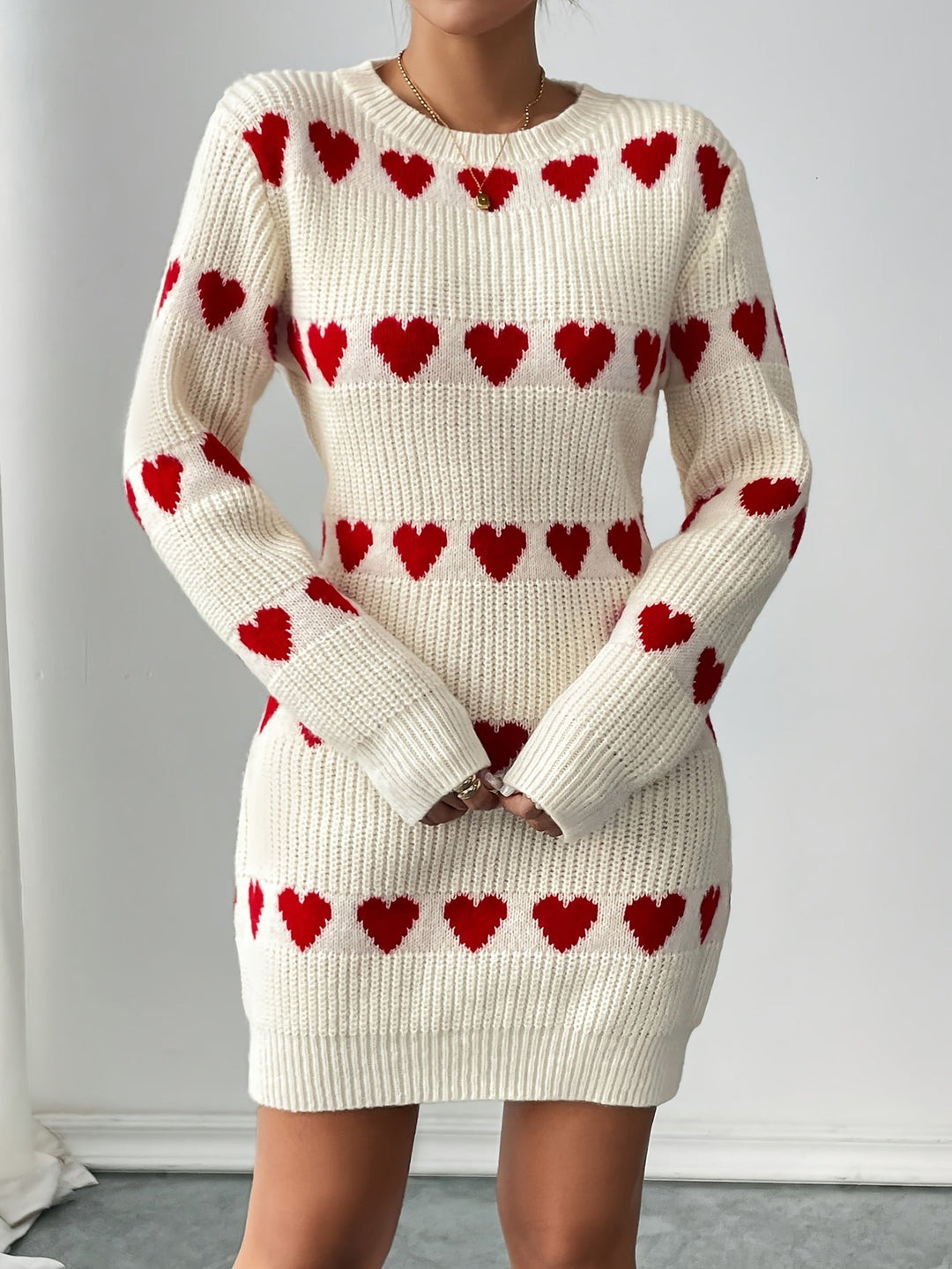 Drune | Strickkleid Damen mit Herzmuster