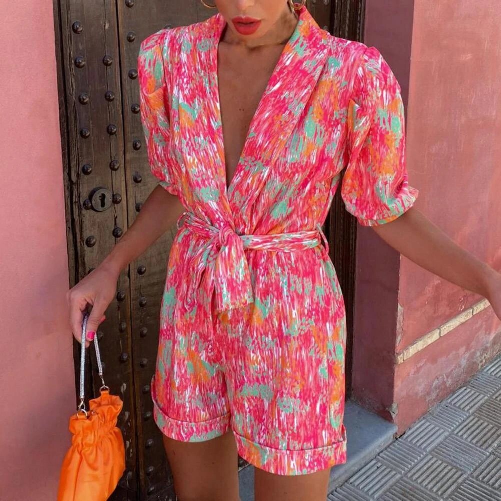Drune | V Ausschnitt Kurze Ärmel Jumpsuit Sommerkleidung