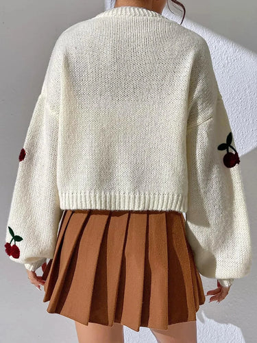 Drune | Kirschrot Weiß Grobstrickjacke Damenjacke