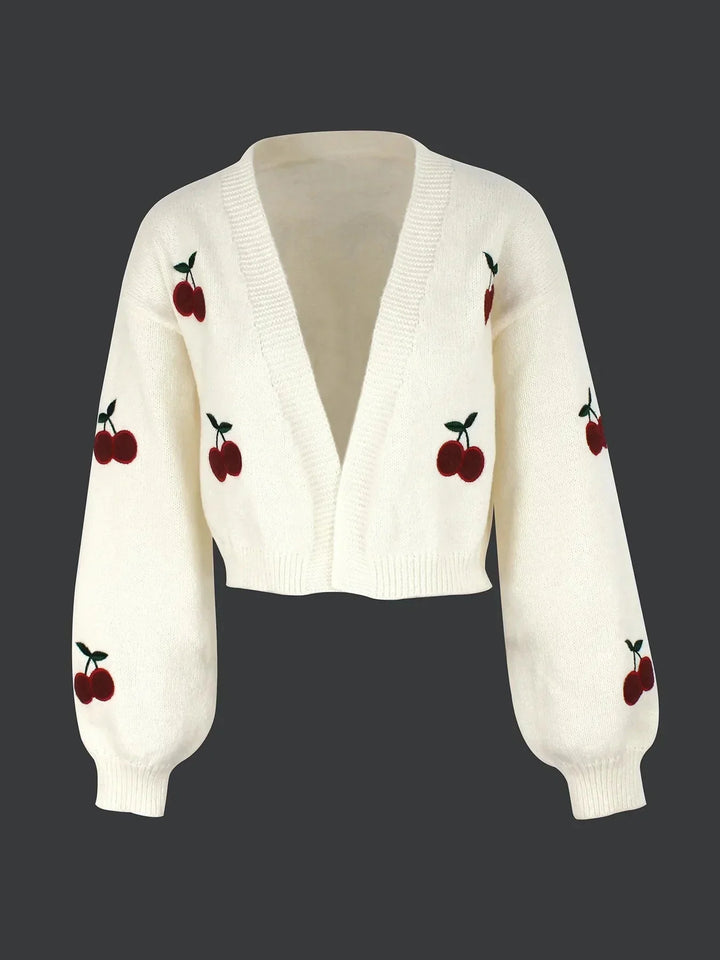 Drune | Kirschrot Weiß Grobstrickjacke Damenjacke