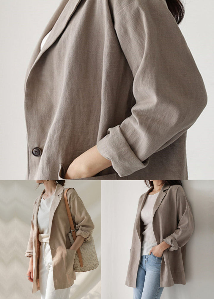 Drune | Khaki Peter Pan Kragen Taschen Leinen Mäntel