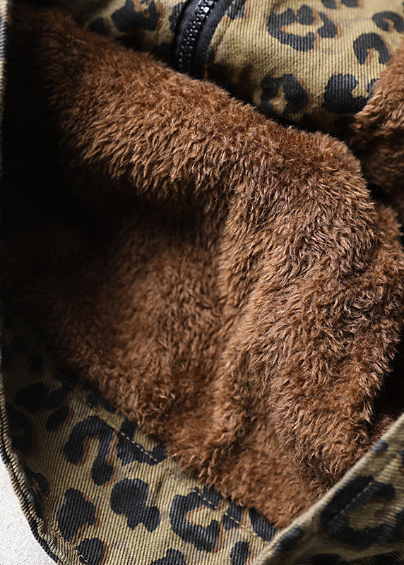 Drune | Braune Kapuzen-Patchwork-Leopard-Faux-Fur-Jacken Winter