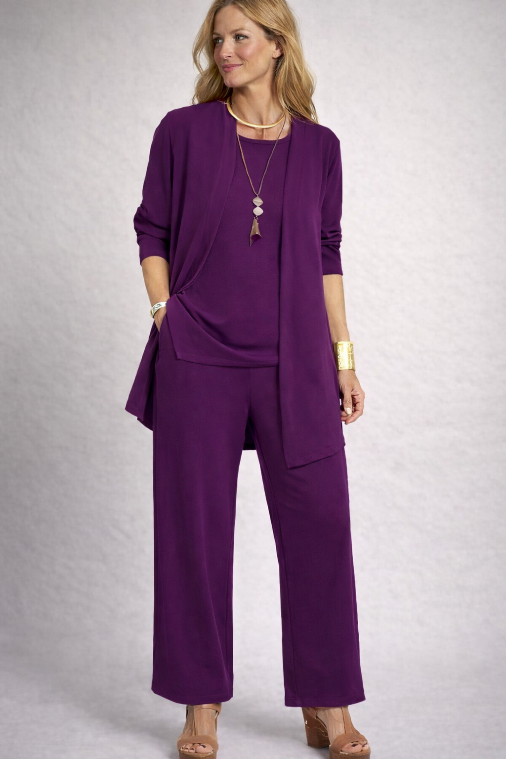 Drune | Damen 3-Teiliges Set mit Cardigan und Weiter Hose